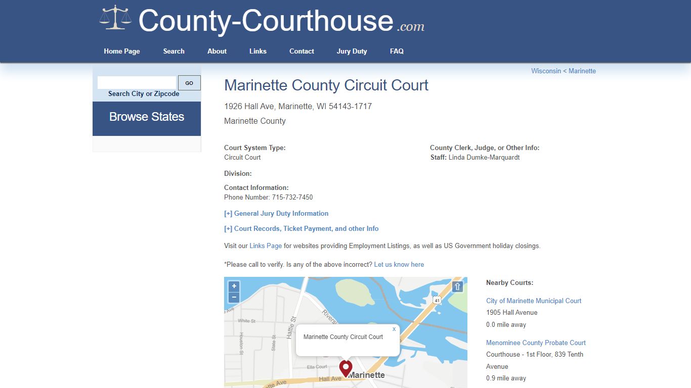 Marinette County Circuit Court in Marinette, WI - Court Information