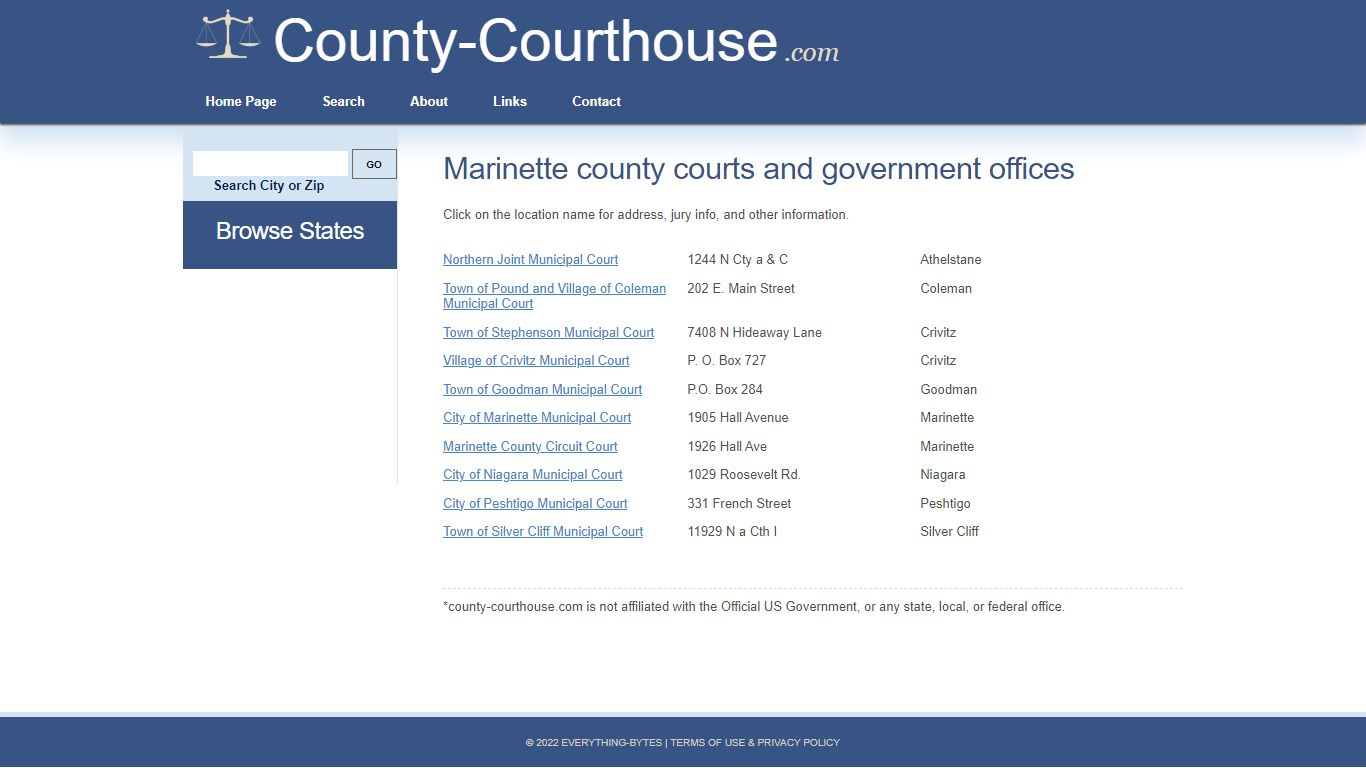 Courts in Marinette County, WI - Courthouse Location and Information